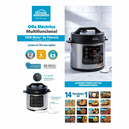 Olla Multifuncional Home Elements 14 En 1 - 6 Litros