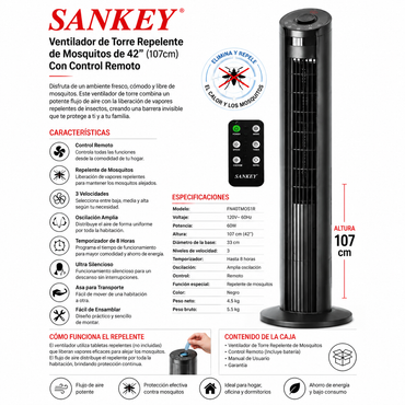 Ventilador De Torre Sankey 42 Pulgadas Con Repelente De Mosquitos