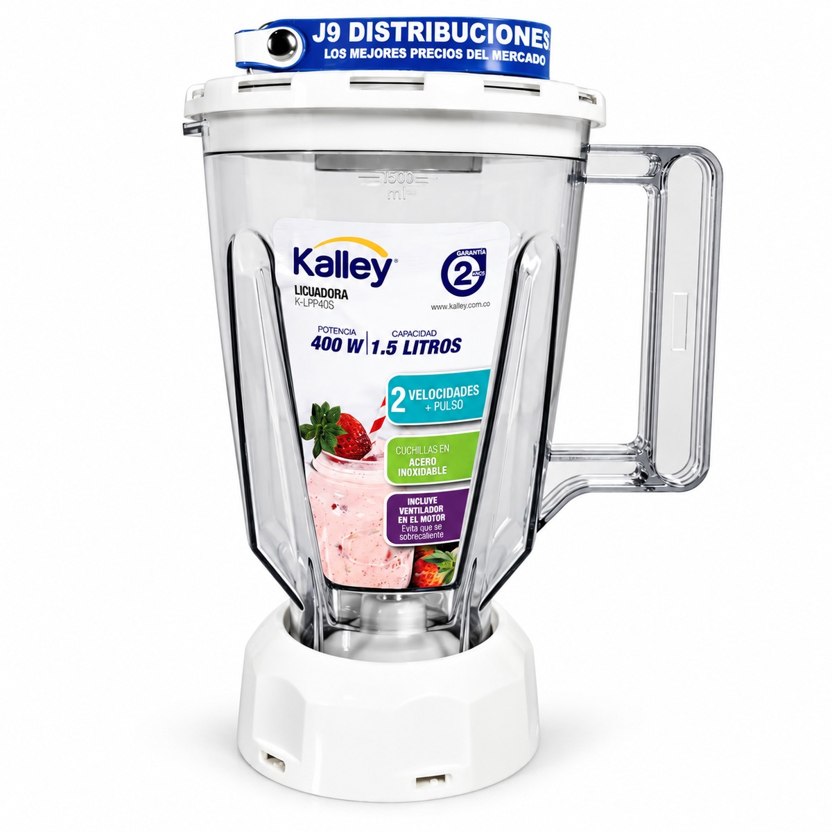 Licuadora Kalley 400w 1.5 Litros Vaso Acrílico