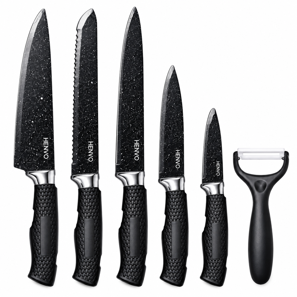 Set De Cuchillos Henvo 0279 Antiadherentes Con Pelador 6 Piezas
