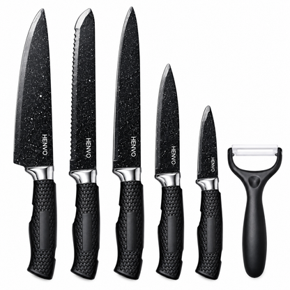 Set De Cuchillos Henvo 0279 Antiadherentes Con Pelador 6 Piezas
