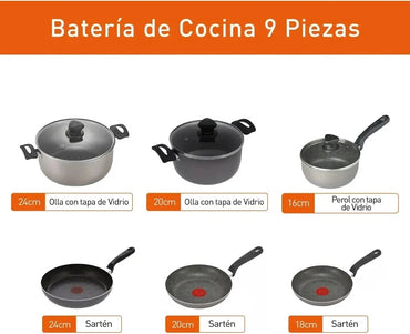Juego De Ollas IMUSA Talent Antiadherente De 9 Piezas - 3 Ollas Con Tapa + 3 Sartenes