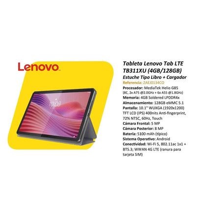 Tablet Lenovo Tab TB311XU LTE De 10.1 Pulgadas 128 GB Y 4 GB RAM
