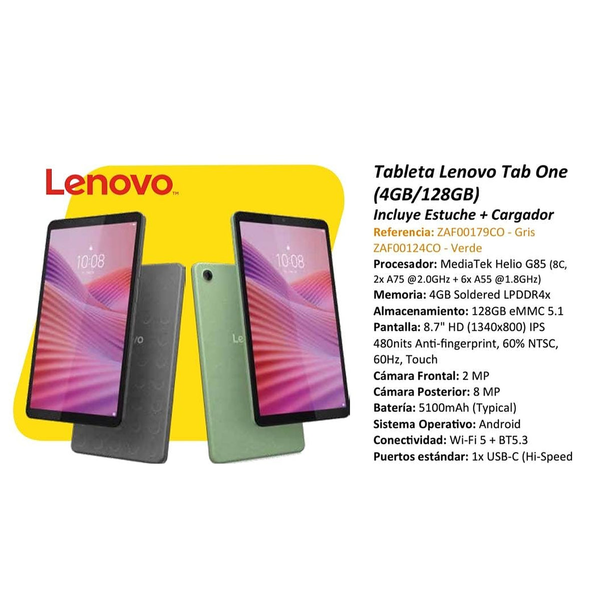 Tablet Lenovo Tab One de 8.7 Pulgadas 128 GB y 4 GB RAM