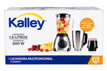 Licuadora Kalley K-B15MAV 500 W 1,5 L Con Vasos De Vidrio Y Acero